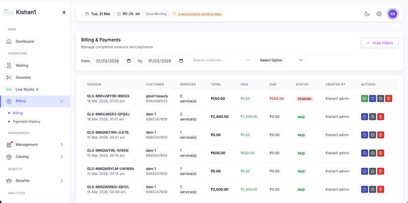 Gloxi Billing and Payments